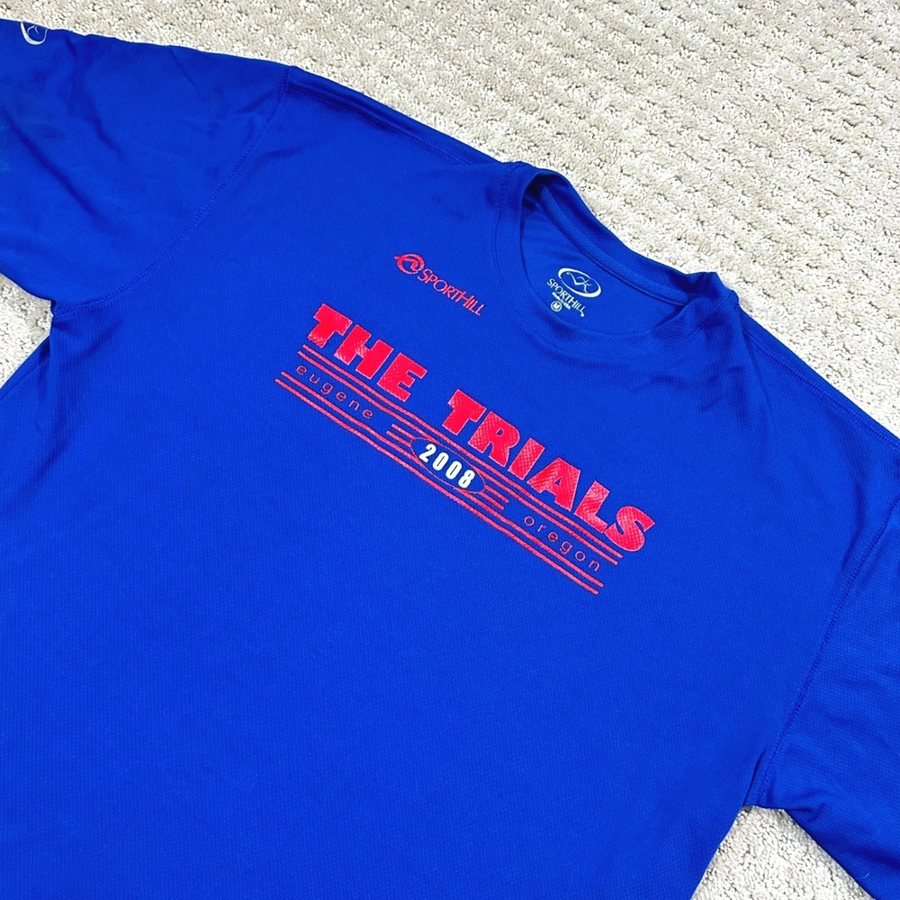 SportHill Shirt Mens Medium Blue 2008 Olympic Trials Eugene Oregon Made in USA